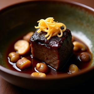 Sake-Braised Short Ribs with Shimeji Mushrooms inspired by O Ya