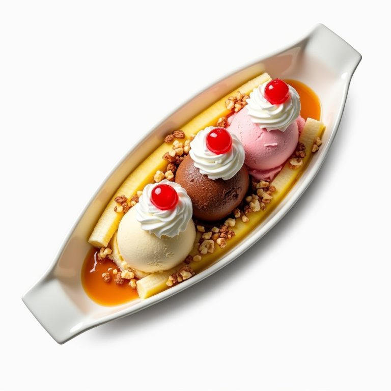 Classic Triple Scoop Banana Split with Homemade Toppings inspired by Brigham's