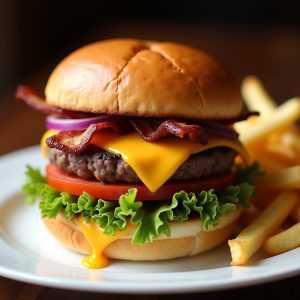 Classic Cheddar Bacon Burger with House Sauce inspired by Brigham's