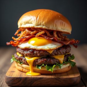 Church Brunch Burger with Hollandaise and Fried Egg inspired by Cobblestones of Lowell
