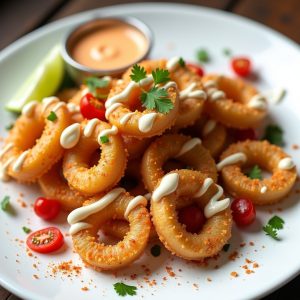Chili Dusted Calamari with Chipotle Crema inspired by Jimmy's Harborside