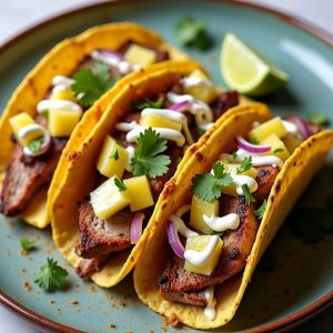 Tacos Al Pastor with Pineapple Salsa inspired by Jimmy's Harborside