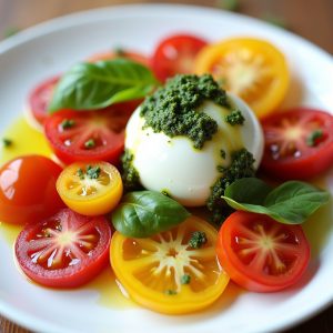 Tomatoes and Burrata with Zucchini Pesto inspired by Lock 50