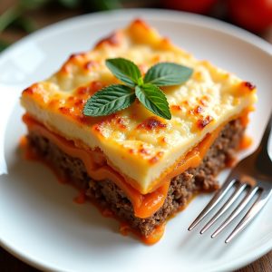 Lamb and Sweet Potato Moussaka with Fried Mint inspired by Oleana