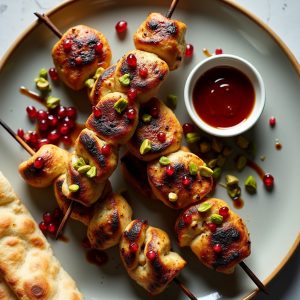 Vermont Quail Kebab with Baharat Spice, Barberries and Pistachio inspired by Oleana