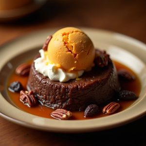 New England Indian Pudding with Pumpkin Ice Cream inspired by The Student Prince & The Fort Restaurant