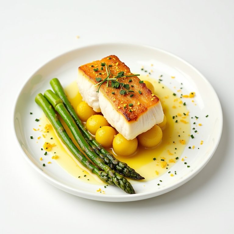 Pan-Seared Halibut with Lemon Beurre Blanc and Saffron Potatoes inspired by Aujourd'hui