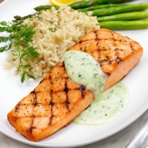 Grilled Atlantic Salmon with Dill Cream Sauce inspired by The Barnacle