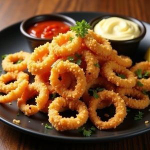 Calamari Fritti with Spicy Marinara and Lemon Aioli inspired by Biba
