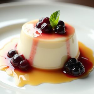 Panna Cotta with Berry Compote and Caramel Drizzle inspired by Biba
