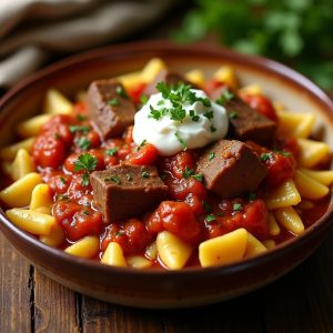 Hungarian Beef Goulash with Buttered Spaetzle inspired by Café Budapest