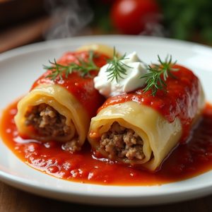 Hungarian Stuffed Cabbage Rolls with Tomato Sauce inspired by Café Budapest