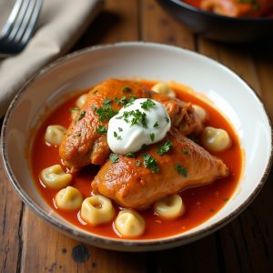 Hungarian Chicken Paprikash with Nokedli Dumplings inspired by Café Budapest