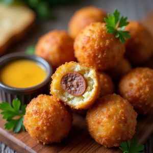 Sausage and Sauerkraut Balls with Ale Honey Mustard inspired by Jacob Wirth Restaurant
